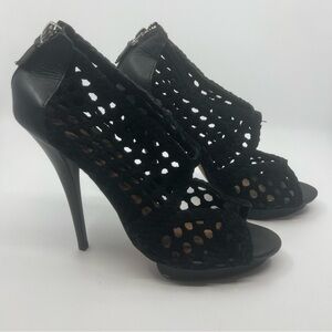 Mark & James Badgley Mischka Mariela suede woven perforated cage heels 8.5